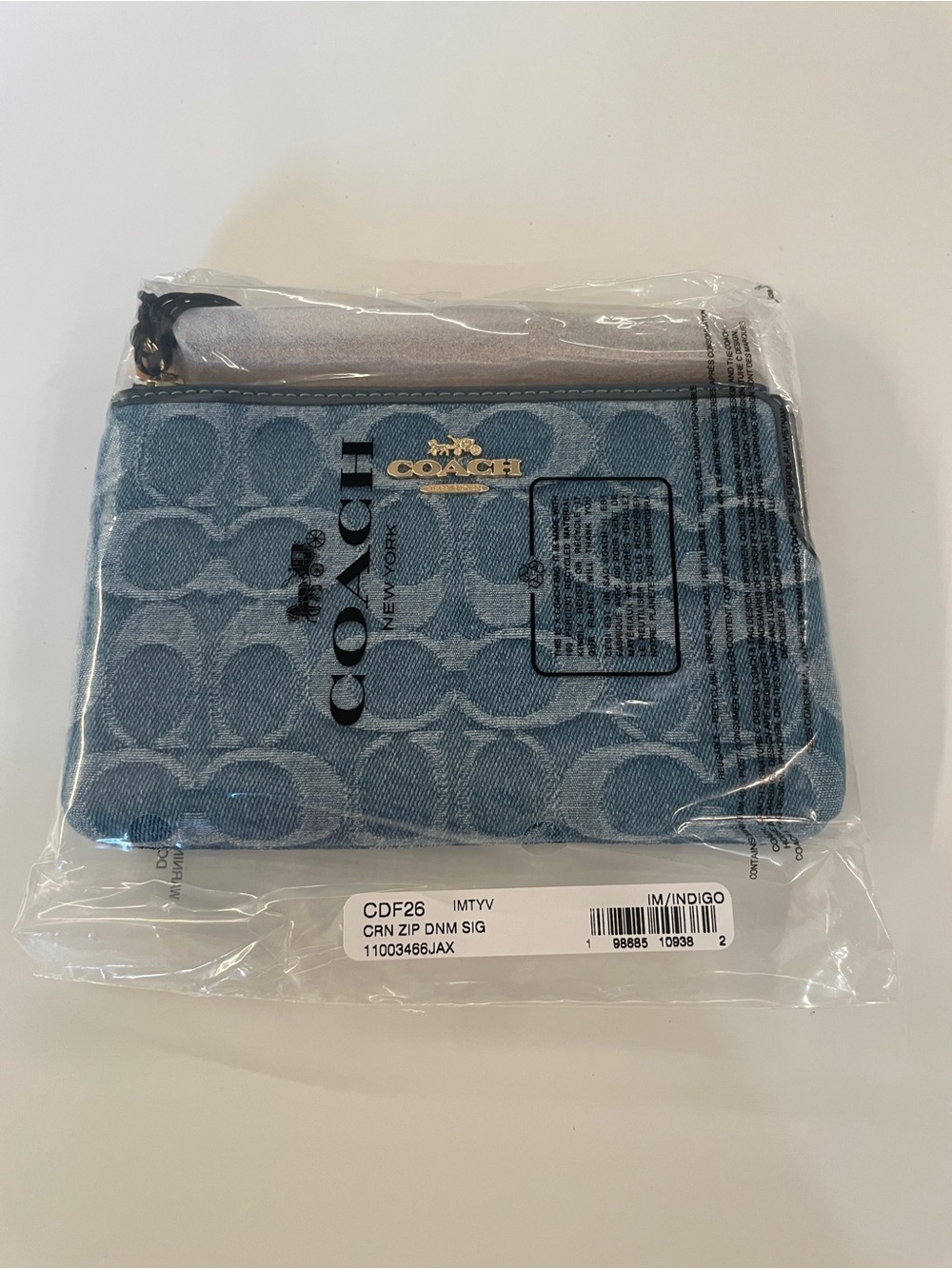 Coach denim corner zip wristlet NWT